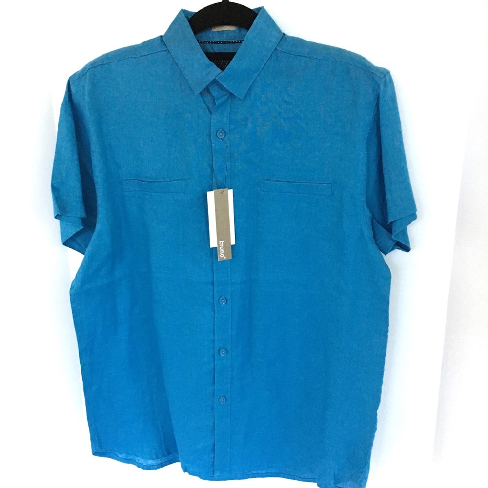 BRUNO 100% Linen Mens Short Sleeve Blue Shirt S